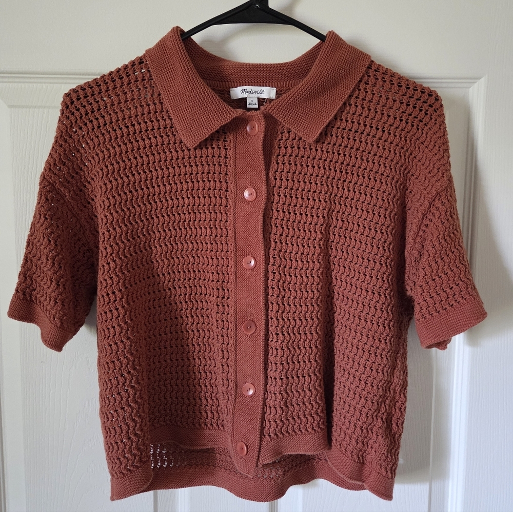 Popular Madewell Crochet Button-Down Sweater Tee In Afterglow Red
